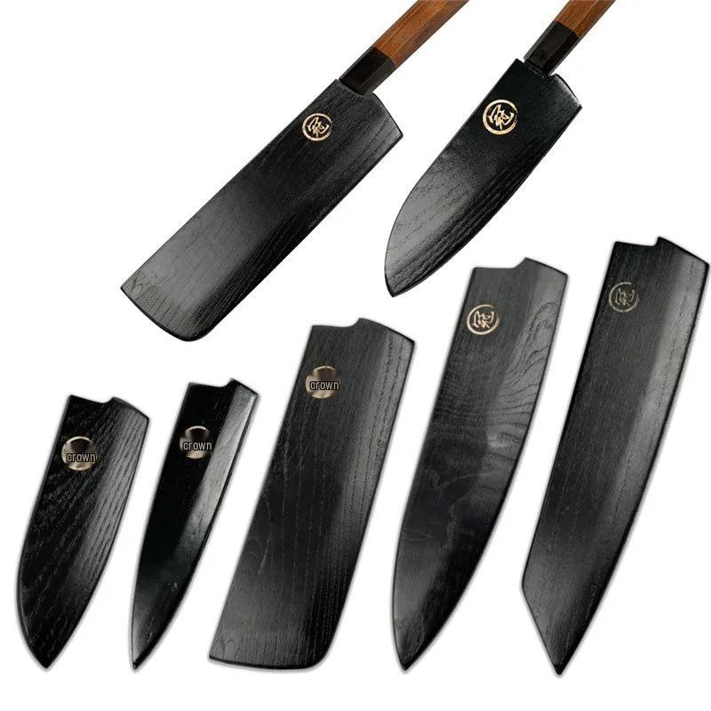 Japanese Ash Wood Magnetic Knife Sheath: Chef's, Sashimi & Santoku Knives Protective Cover Set.