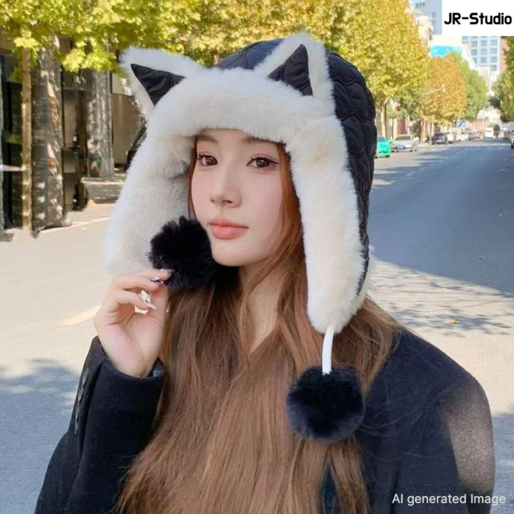Winter Knit Trapper Hat Fleece Lined Thickened Earflap Beanie Windproof Warm Cold Weather Cap