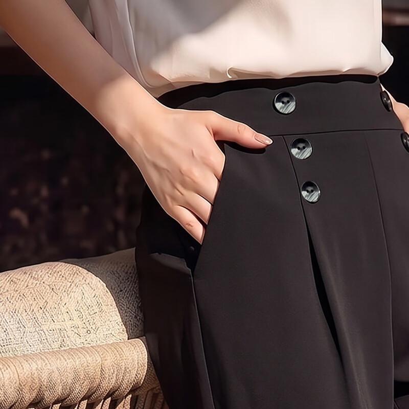Women's High-Waist Button Straight-Leg Casual Pants