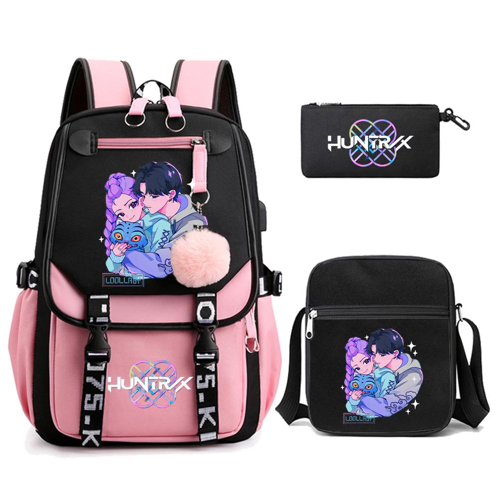 3Pcs/set Anime Kpop Demon Hunters Printed Backpack with Shoulder Bag Pencil Case for Teenager Girl Boy Bookbag Large Capacity Travel Bag Kid Gift