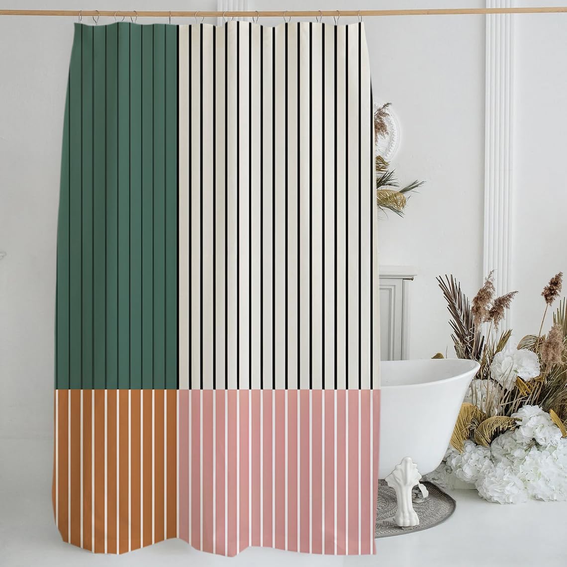 

Абстрактные льняные комплекты штор для душа Color Block Line Минимализм Занавеска для ванной Арт Занавеска для ванны Водонепроницаемая и льняная ткань для 90x180CM