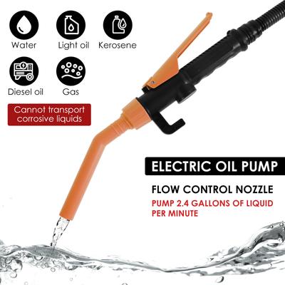 Liquid Transfer Pump Electric Fuel Oil Transfer Pump with Flow Control Nozzle 2.4 Gallons Per Min Portable Car Siphon Petrol Fue
