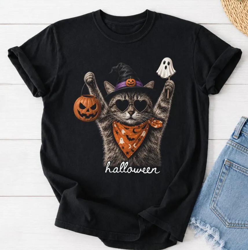 Halloween Cat Shirt, Witch Cat T-Shirt, Funny Halloween Tee