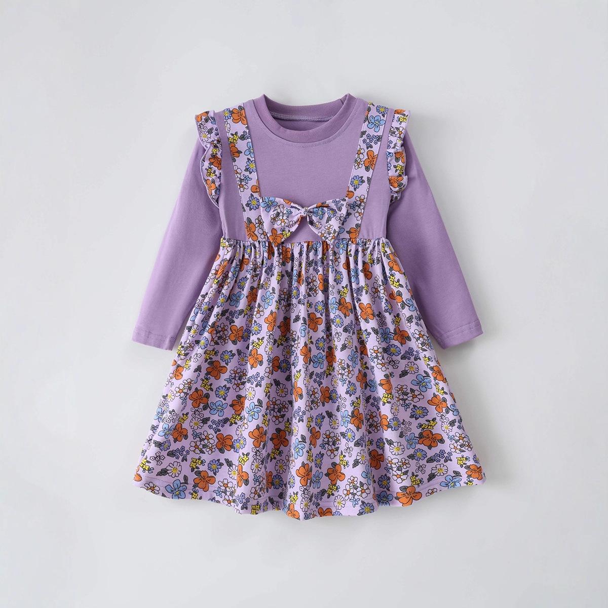 

Новое детское платье с длинным рукавом для весны и осени, платье для девочек с бантом, платье принцессы 90cm фиолетовый