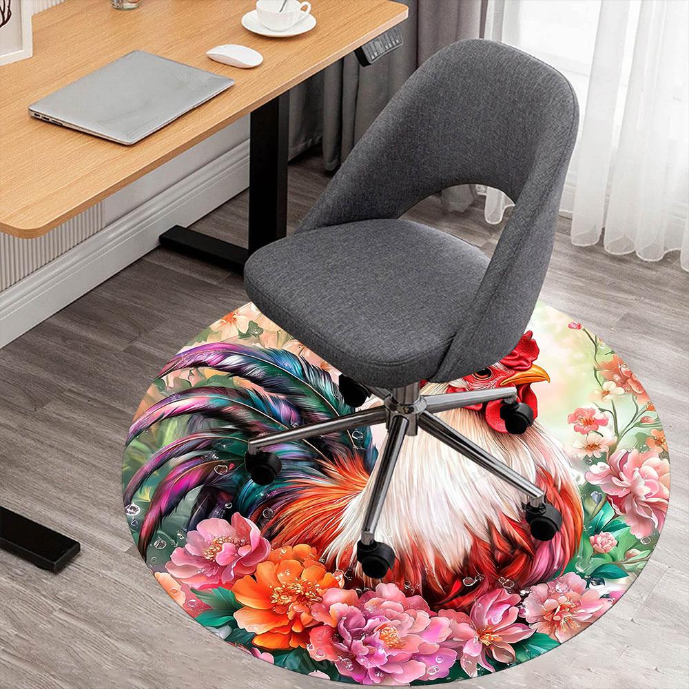1PC rooster flowers Office Round Area Rug, Under Office Chairs Bedroom Living Room Home Decor, Carpet for Office -1110109