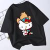 Summer 2026 new Hello Kitty Western Cowboy Theme 100 Cotton Printed Oversize Loose Tshirt Adult Children Parentchild Top