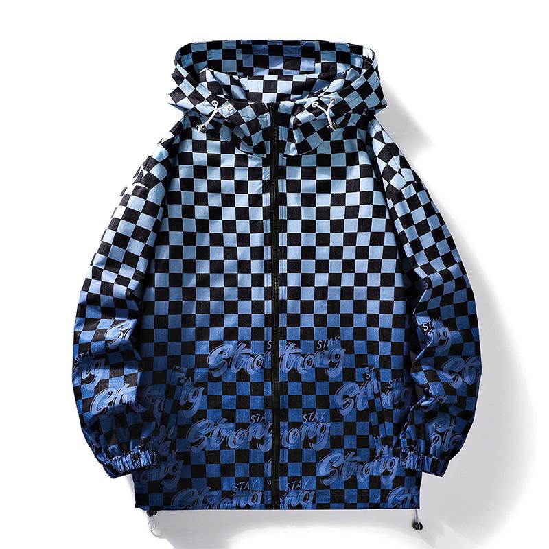 

Men Casual Checkerboard Printed Jackets Coats Zip Up Streetwear Casual New Fashion Coat Sweatshirt Jackets Standing Collar Clothing M