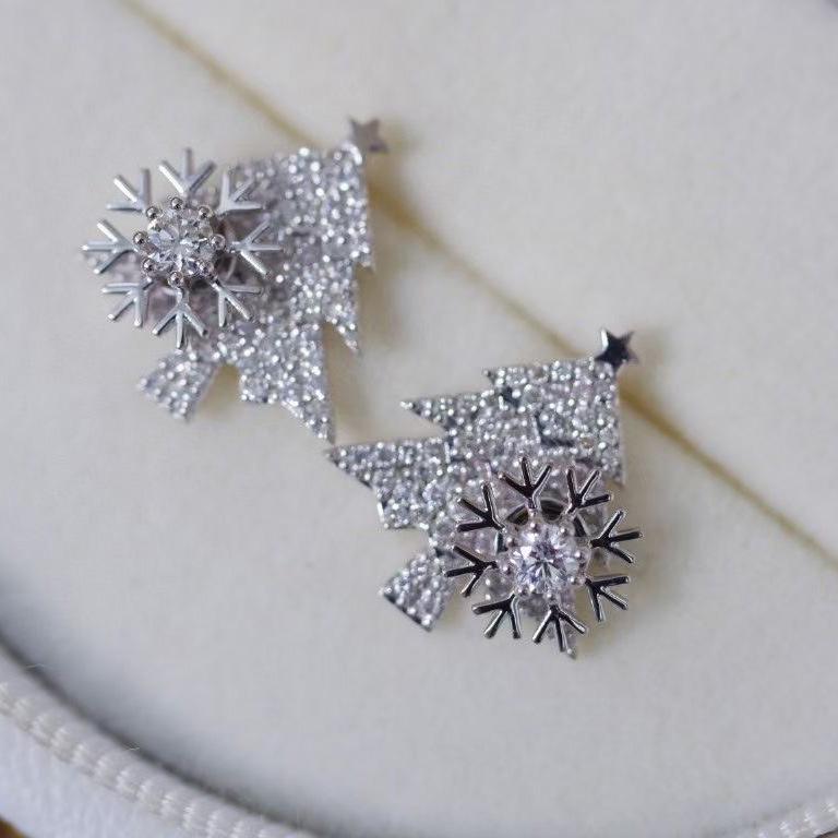 

Элегантные серьги-снежинки для рождественской елки: Вращающееся стерлинговое серебро S925 с позолоченным покрытием Sterling Silver