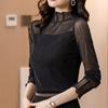 Spring Semi High Neck Long Sleeved Base Shirt Women's Slim Fit Bright Silk Screen T-shirt Top Trendy