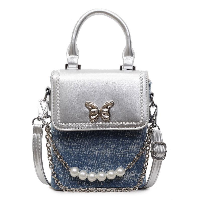 Foreign style small bag women's summer 2025 new Korean version fashion butterfly handbag single shoulder crossbody denim small square bag