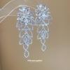 Silver Needle Diamond Flower Hollow Fringed Earrings Cold Wind Earrings Exaggerated Earrings