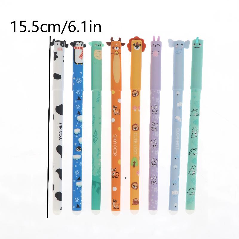 8Pcs Cartoon Animal Erasable Gel Pens 0.5Mm Colorful Ink Ballpoint Pens Smooth Writing For Office School Stationery Supplies