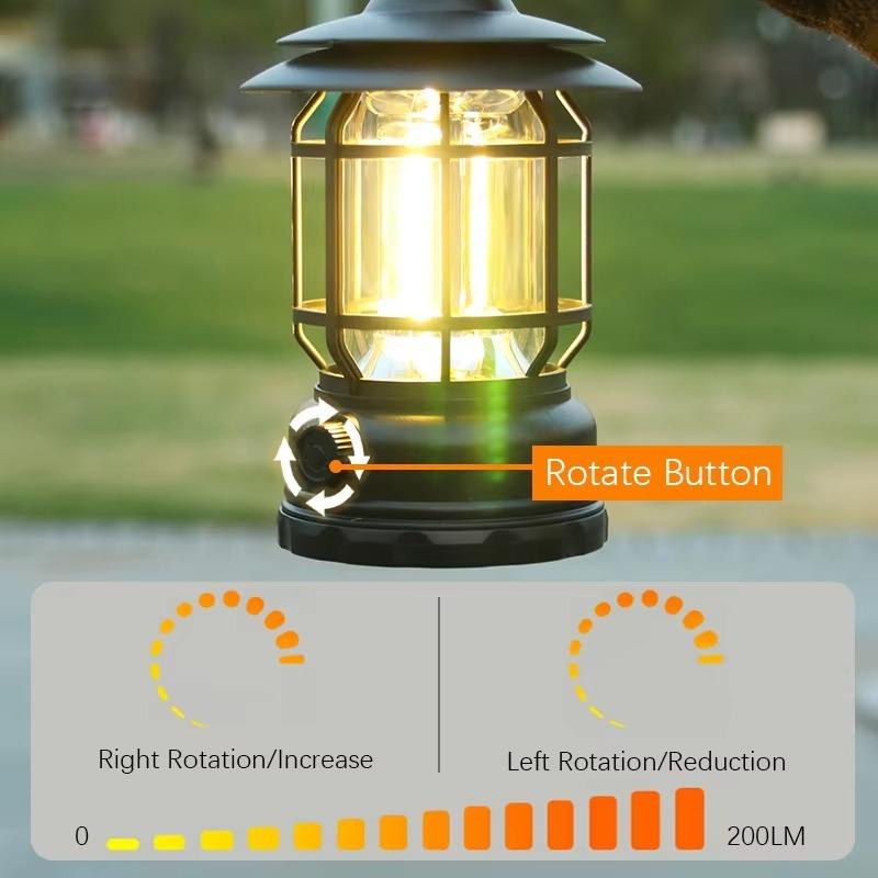 Rechargeable Camping Lantern Stepless Dimming COB Portable Waterproof for Hiking Fishing Emergency Home Power Outages Indoor Out