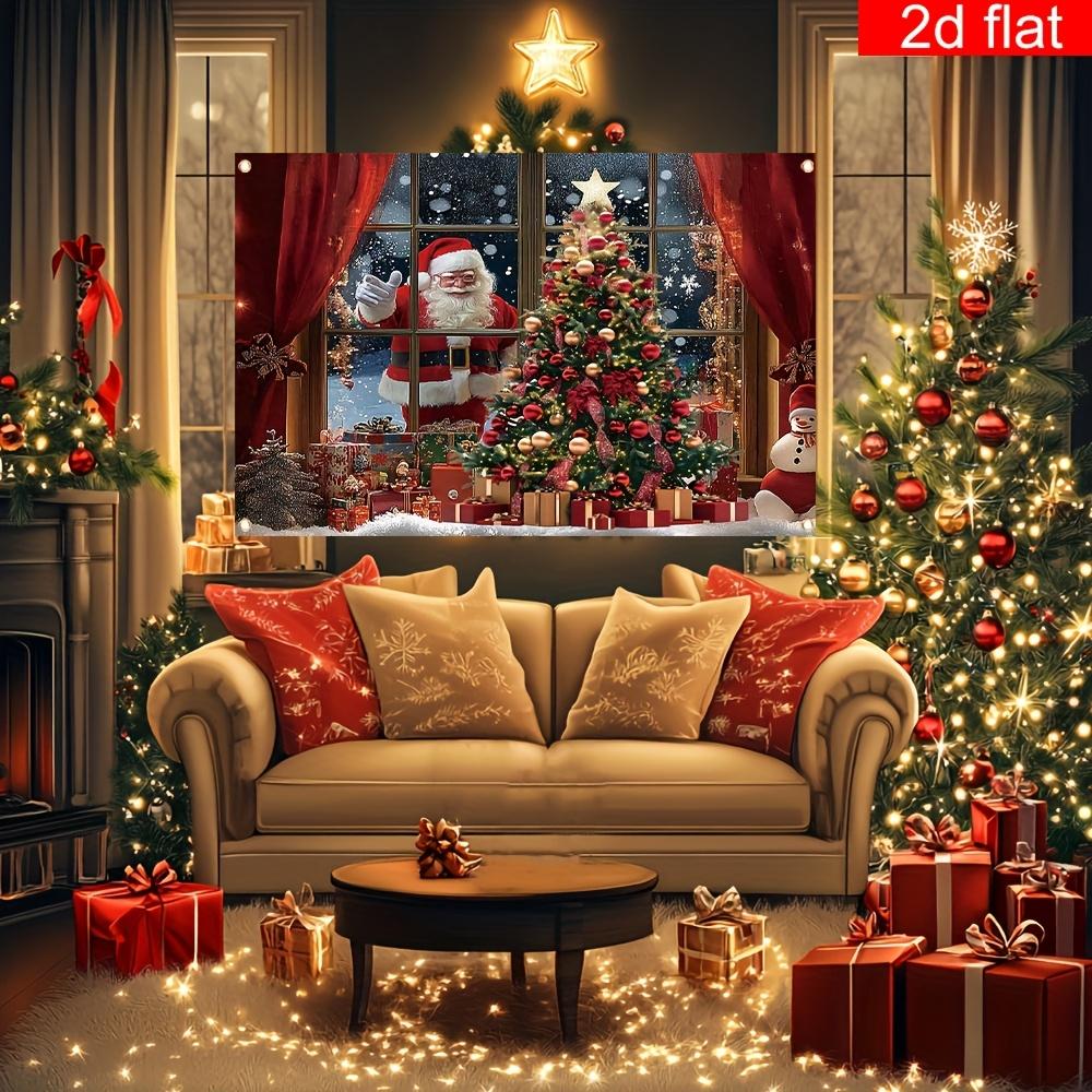 VIKAMA Christmas decorative tapestry banner Window Snow scene Santa Claus Winter New Year Home Wall tapestry 74x94cm(29x37in)