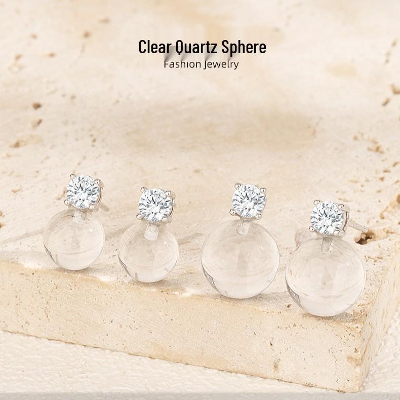 

Diana Style S925 Sterling Silver Crystal Ball Stud Earrings - Luxury White Crystal Bubble Design Platinum 8mm