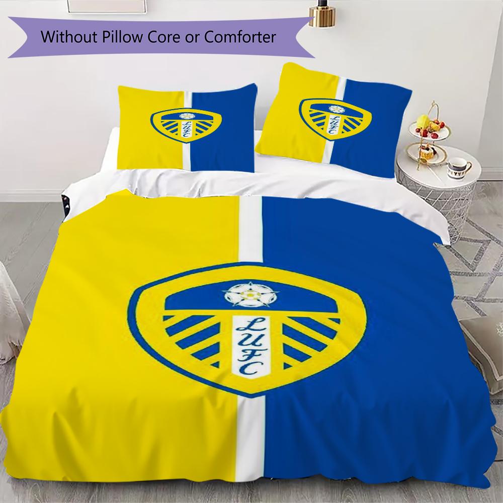 Leeds United Vzorované povlečení Sada přikrývky Potah na přikrývku Povlak na polštář Domácí dekorace Dárek k narozeninám (1 * povlak na peřinu + 2 * povlak na polštář bez jádra)66