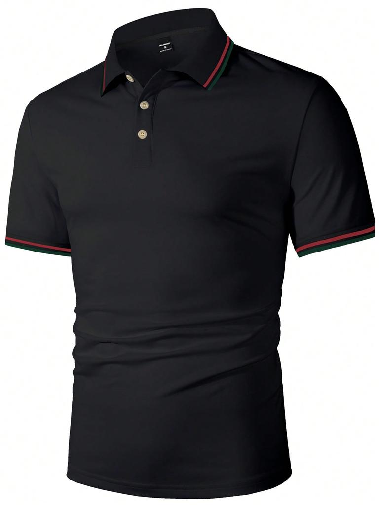 Essential Men's Short-Sleeve Polo Shirt, Contrast Stripe Design, Casual Wear.