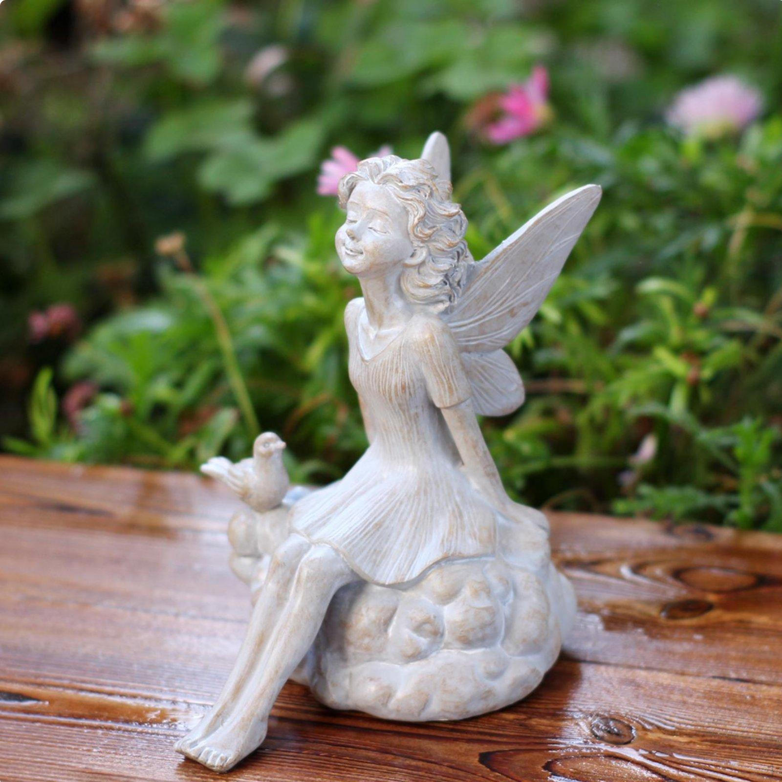 Mist Fairy Ornament StoneLook Finish Resin Garden Statue WeatherResistant Outdoor Decor for