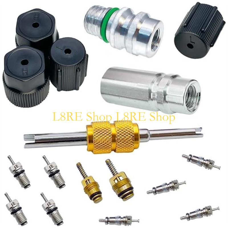 L8RE Air Conditioner Valves Cores Set Air Conditioning Valves Installation Tool Brass Texture Suitable for R12 R134A
