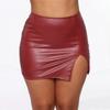 Solid Color Hidden Zipper Mini Skirt Faux Leather High Waist Split Skinny Skirt Streetwear