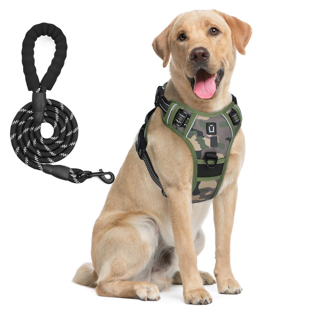 Dog Harness and Leash Combo, Escape Proof No Pull Vest Harness, with 5 Feet Leash, Reflective Adjustable Soft Padded Pet Harness