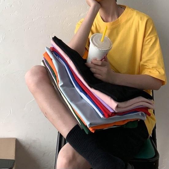 Top Casual Unisex de Vară Culoare Solidă Gât Rotund Mânecă Scurtă Mărimi Mari Cămașă de Bază