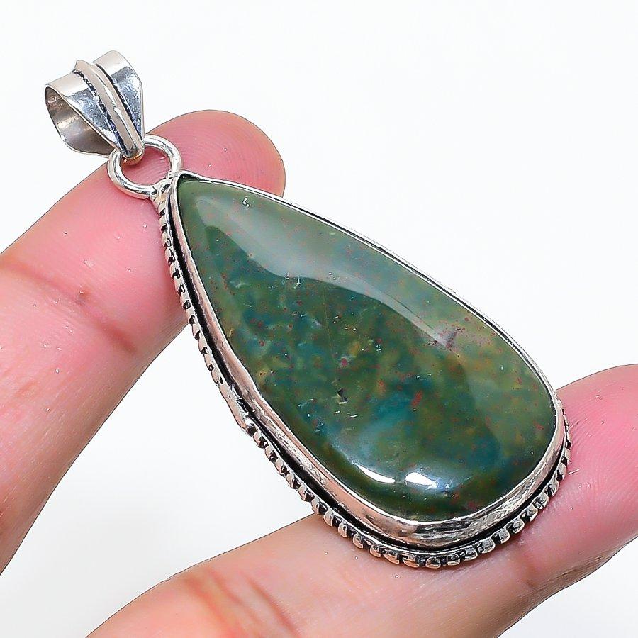 Natural Bloodstone Gemstone Handmade 925 Sterling Silver Pendant 2.25  AP-15390