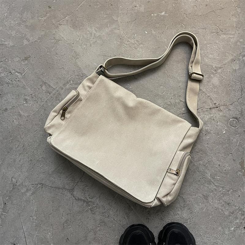 Washed Canvas Messenger Bag Retro Locomotive Messenger Bag Large Capacity Student Class Shoulder Bag Autumn and Winter New Cloth Bag