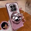 Magnetic Mirror Bracket Glitter Phone Case For Xiaomi Redmi Note 14 15 Pro Plus 15 15C 14C 14S 4G 5G Plating Shockproof Cover