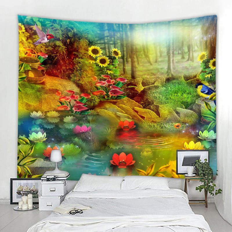 Sonnenschein Wald Landschaft Wandteppich Home Decor Wandteppich Fantasie Pilz Landschaft Mandala Böhmische Wanddekoration Wandteppich