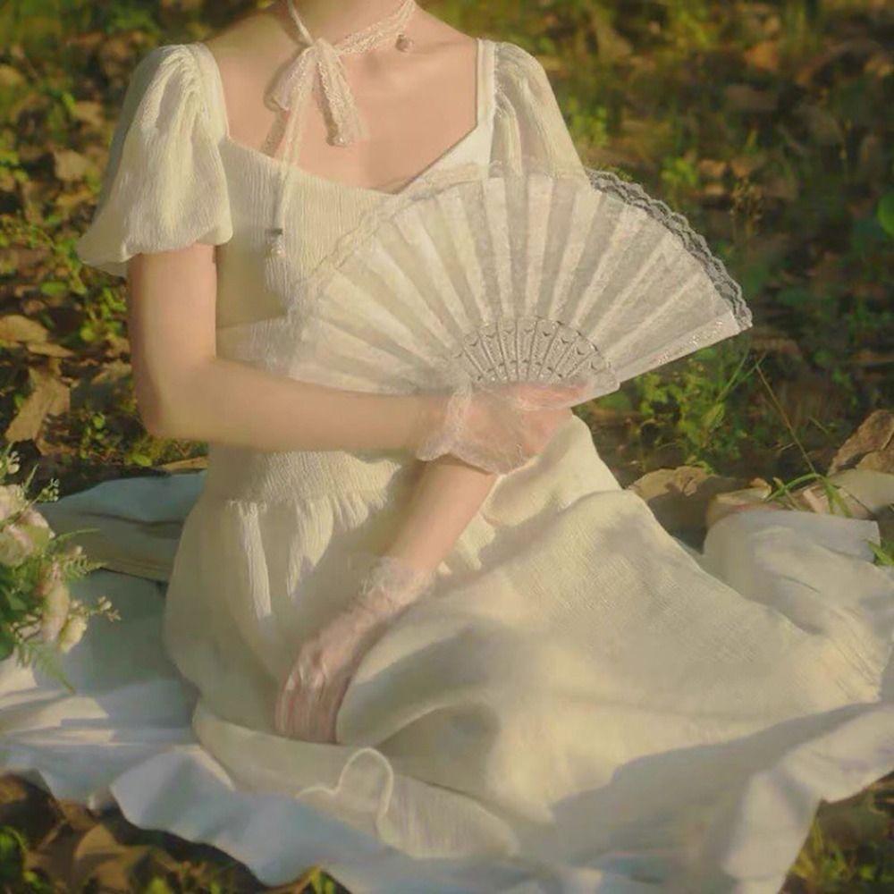 1Pcs Sweet Folding Lace Fan Lolita Decorative Fan New Chinese Dance Fan  Photography Photo Prop