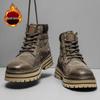 2024 Wear-Resistant Genuine Leather Men's Martin Boots - Warm, Stylish British Workwear for Autumn/Winter
