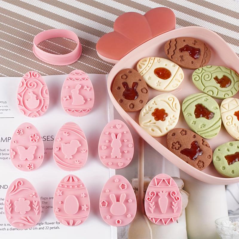 9pcs Easter Can Sauce Sandwich Cookie Mold 3d Plastic Stereoscopic Cookie Press Baking Home Embossed Stamp