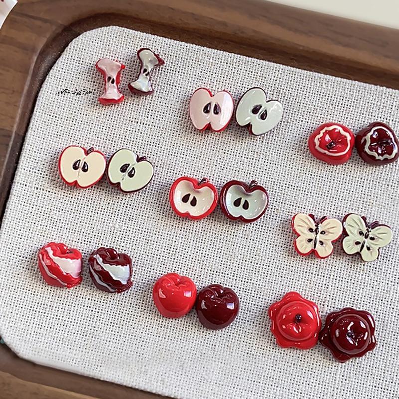 5/24/30Pcs Resin Simulated Fruit Nail Art Charms Cute Red Painted Multiple Shapes DIY Decorations for Creative DIY Nails