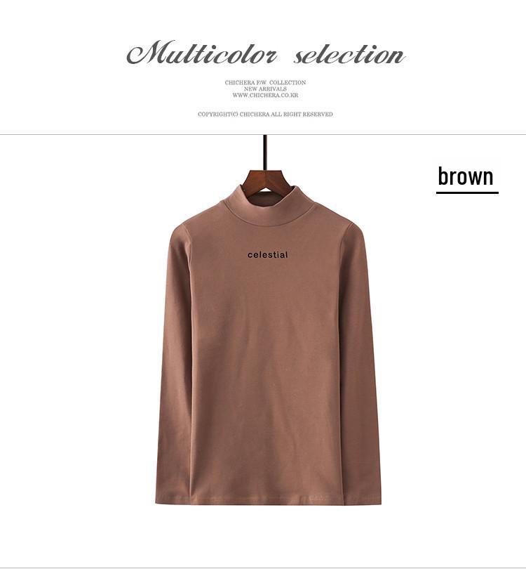 Women's Long-Sleeve Slim Fit Korean Style T-Shirts for Autumn/Winter with Half-High Collar