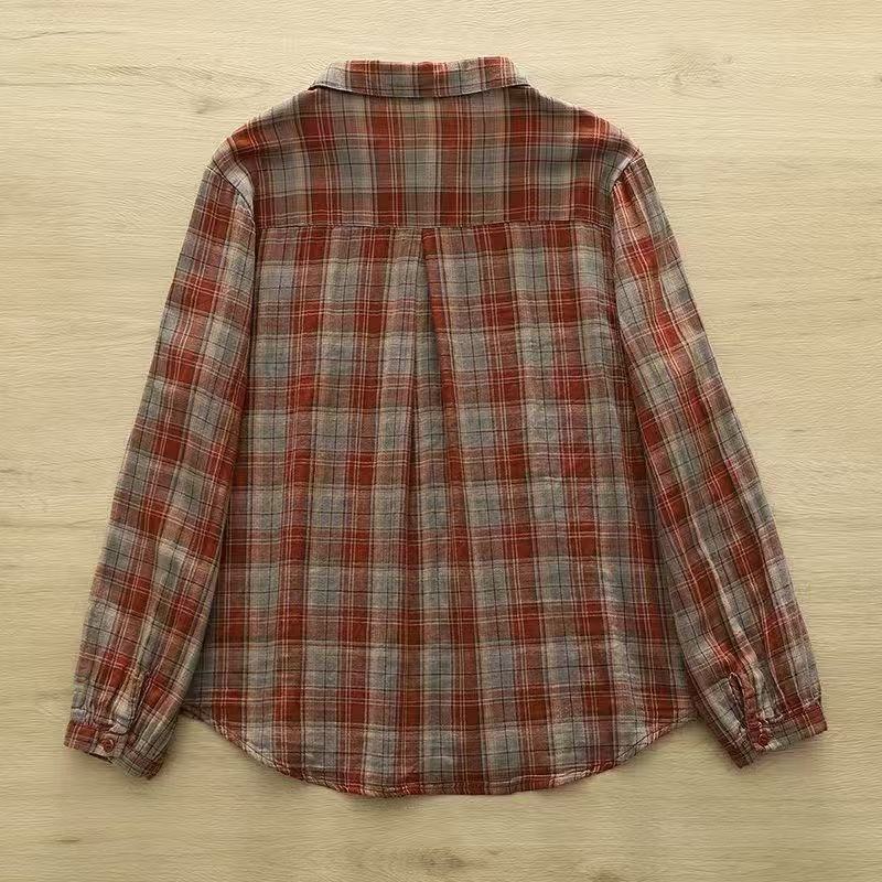 

Мягкая клетчатая рубашка свободного кроя, повседневная, с длинным рукавом, двухслойная, хлопковая, удобный стильный топ, женская мода S красный