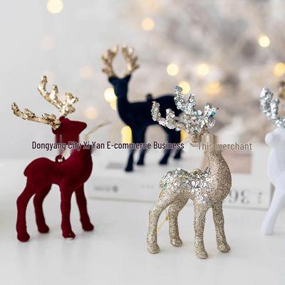 New Flocked Snowy Fawn Reindeer Ornament: Festive Plastic Decoration for Christmas Atmosphere