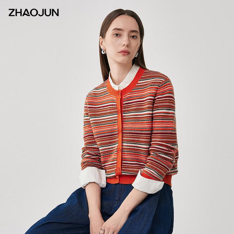 

Zhaojun Women s 2025 A/W Striped Round Neck Thick Wool Cardigan 2XL