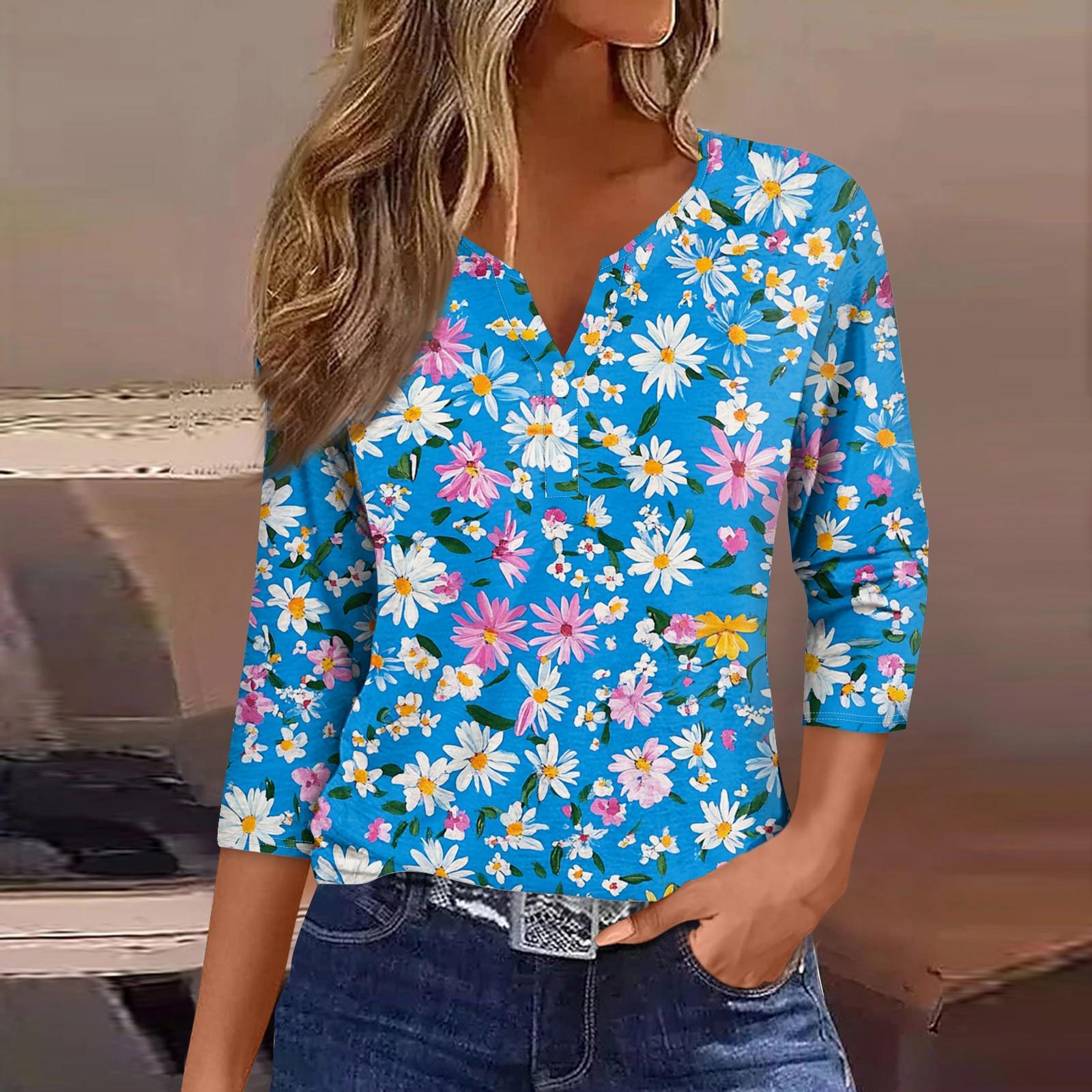 

Жіночий вільний повсякденний топ з квітковим принтом і V-подібним вирізом з рукавами «сім чвертей» Топ з V-подібним вирізом з рукавами «сім чвертей» XXL