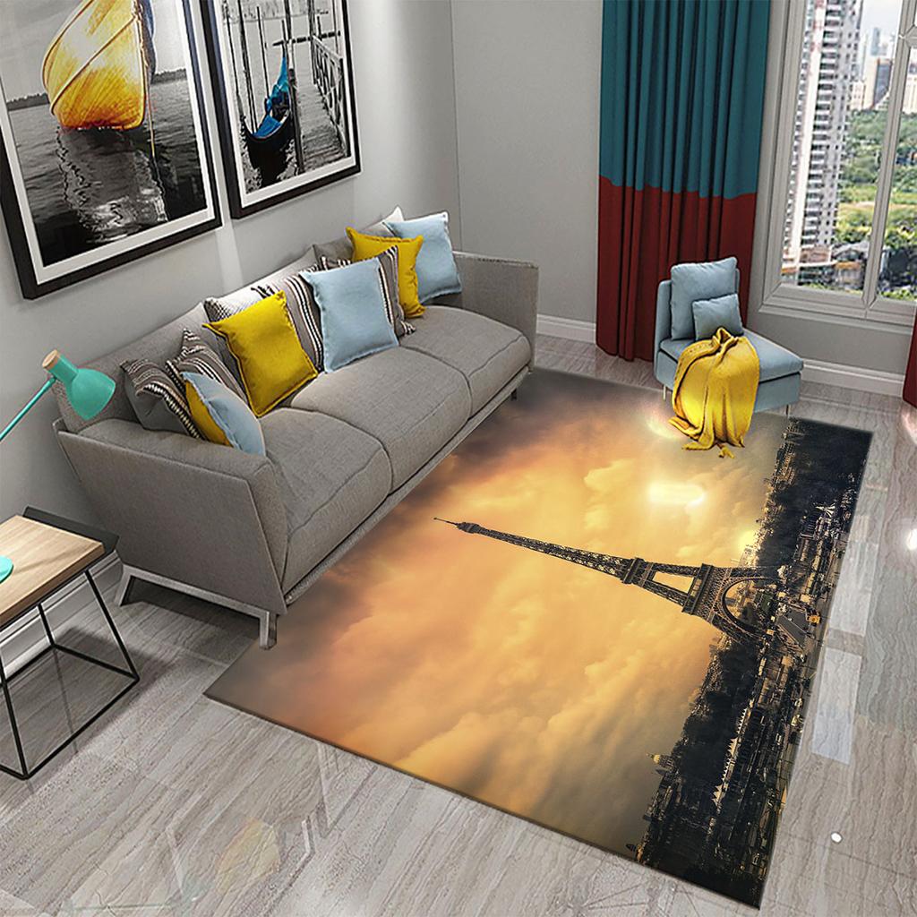 3D Romantic Paris Eiffel Tower Carpets for Living Room Bedroom Bathroom Entrance Non-Slip Rug Decor Kitchen Floor Mat Doormat
