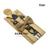 Adult Unisex 4-Clip Elastic Suspenders & Bow Tie Set, Non-Slip, Solid Color, 2.5cm