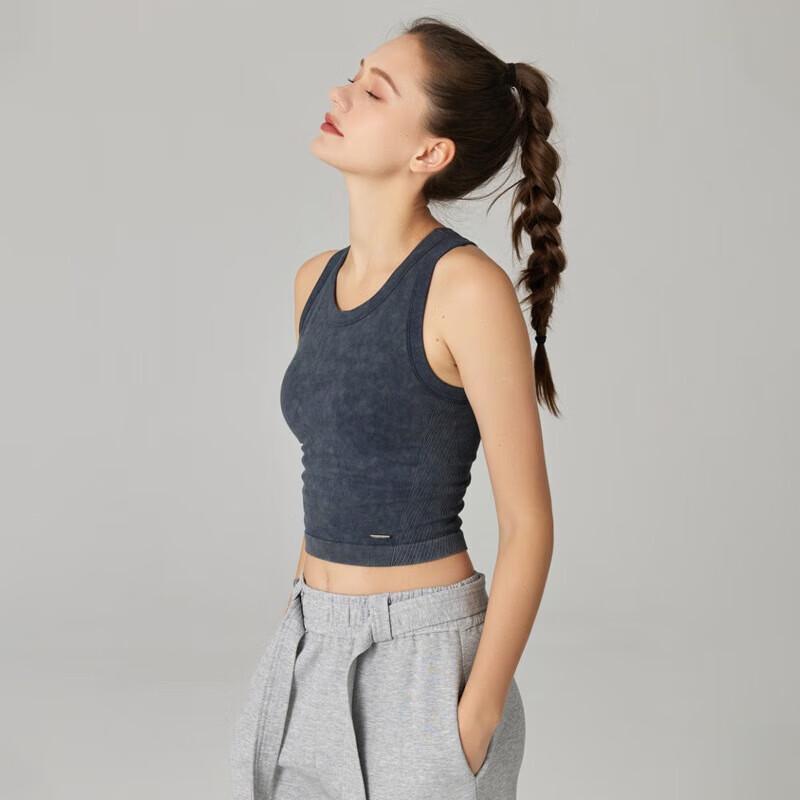 Yimai Women s Washed Denim Look Sports Vest with Built-in Bra