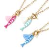 304 Edelstahl Fisch Anhänger Charm Halskette 18K Vergoldet Paperclip Gliederkette Quaste Beidseitig Emaille Meeres Schmuck
