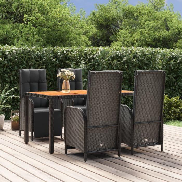 VidaXL Mobilier à dîner de jardin et coussins 5pcs Noir Résine tressée 3185076