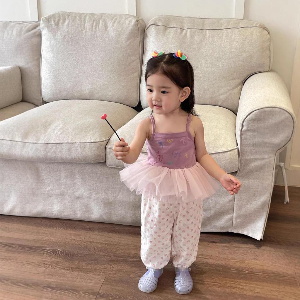Now B. Happy Summer Girls' Gauze Top & Wide-Leg Pants Set - Stylish, Versatile, and Casual.