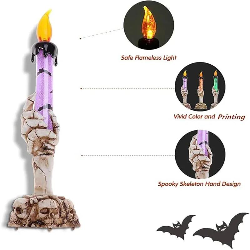 Halloween LED Electronic Candles – Spooky Ghost Hand Flameless Tea Lights & Candle Holder Decor