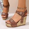 Leather Sandals Women'S Platform Wedge Sandal With Open Toe Closure Comfortable Stylish Design Featuring Sandalias With Strap
