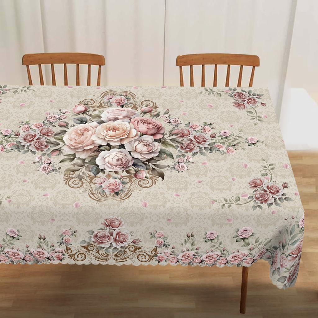 VIKAMA Vintage Pink Flower Tablecloth - Floral Pattern Polyester Tablecloth - Kitchen Dining Table Home Decoration
