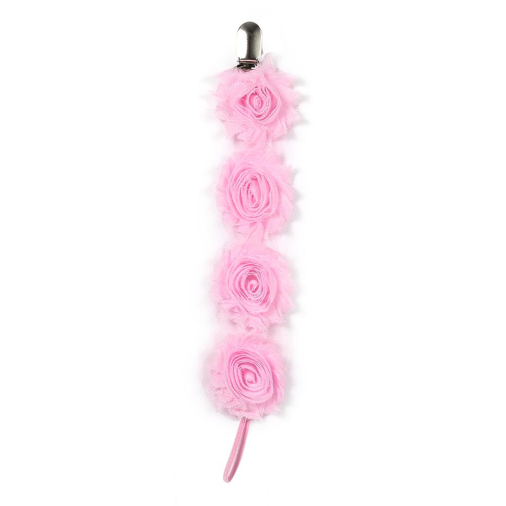 Baby Girls Infant Flower Feeding Dummy Pacifier Clip Teething Soother Holder Chain Pink