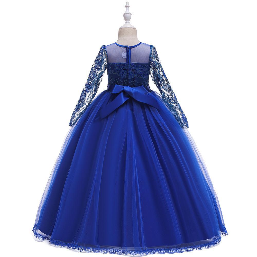 Flower Girl Princess Dress For Weddings Summer Kid Formal Bow Long Gown For School Evening Party Children New Year Cloth LP-227